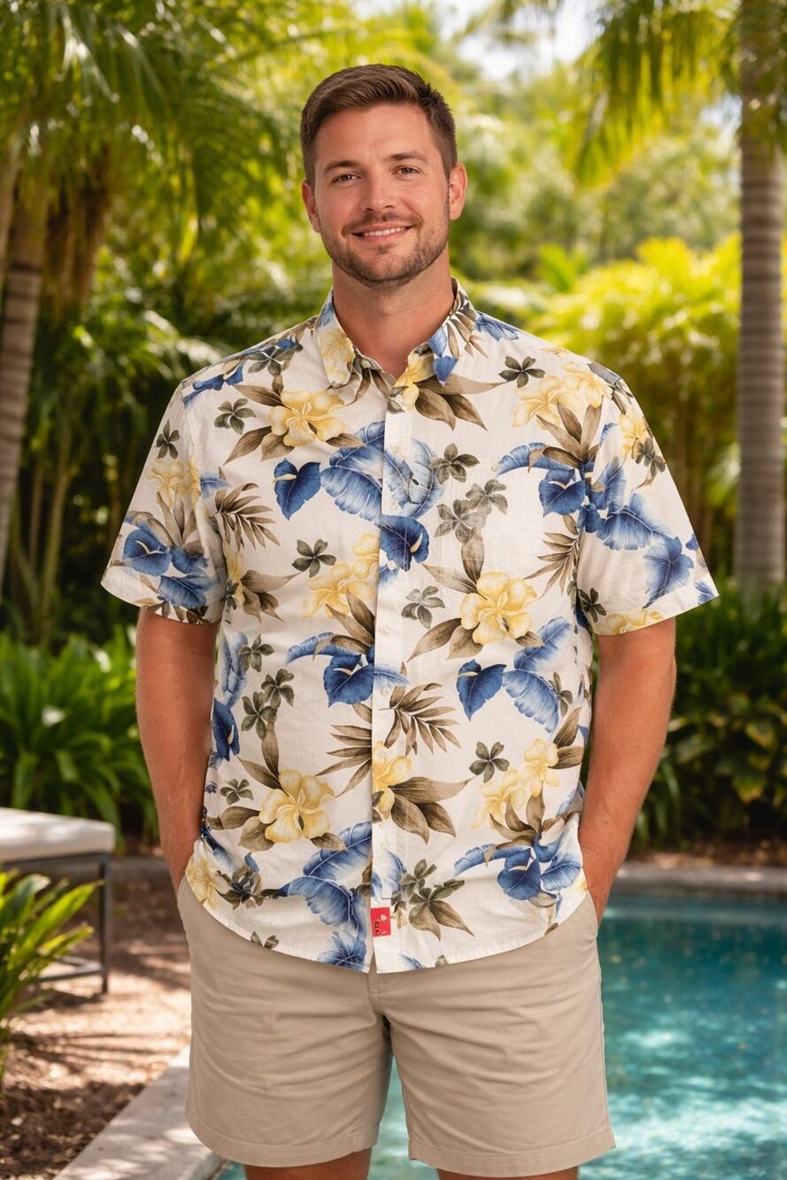 Hollis River Men's Cotton Hawaiian Style Casual Button down Shirt 2XL Aloha
